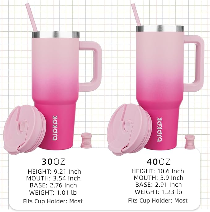 BJPKPK 30oz Stainless Steel Insulated Tumbler With Handle And Lid Straw Travel Coffee Mug Thermal Cup,Cherry Blossom - Image 4