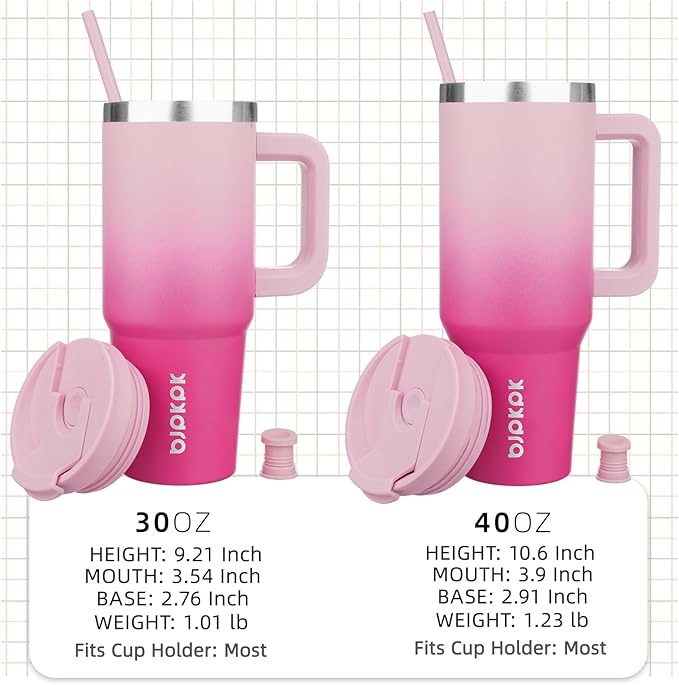 BJPKPK 40oz Stainless Steel Insulated Tumbler With Handle And Lid Straw Travel Coffee Mug Thermal Cup,Cherry Blossom - Image 4
