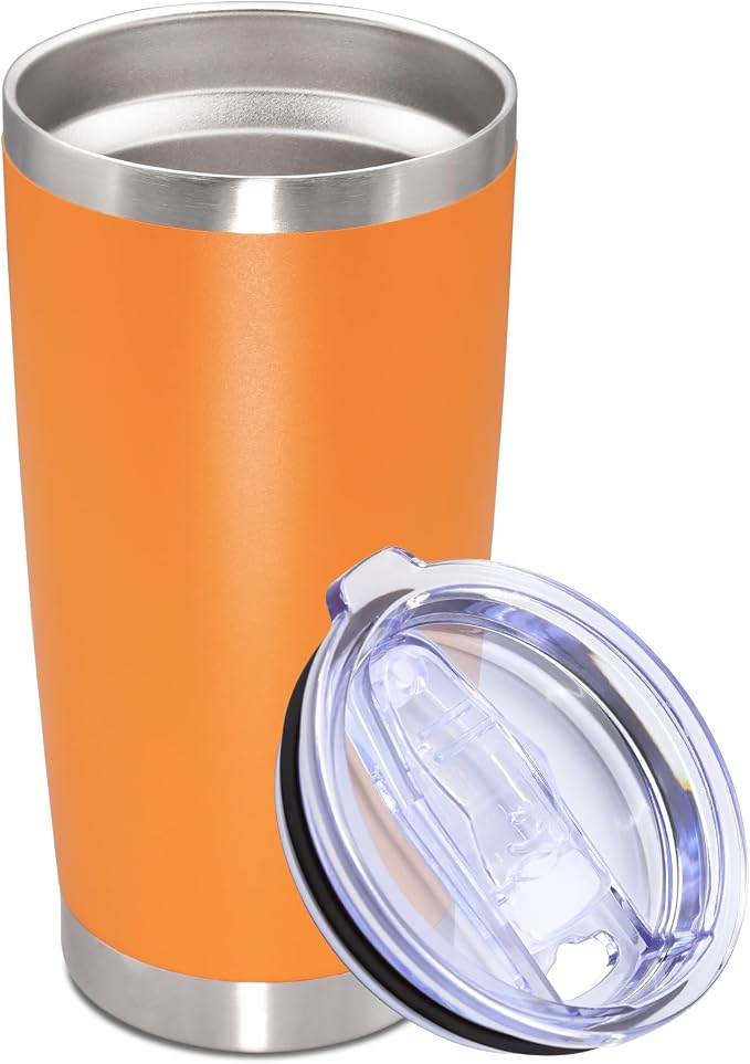20oz Tumbler Stainless Steel Tumbler Cup with Lid Vacuum Insulated Double Wall Travel Mug, Durable Powder Coated Travel Coffee Tumbler Mug for Hot & Cold Drinks,Orange,1 Pack by AUWBON