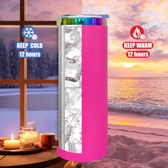 20 oz Skinny Tumblers Stainless Steel Tumbler with Lid and Straw Double Wall Vacuum Insulated Coffee Mug 20oz Powder Coated Cup for Hot and Cold Drinks(Rosy,4 pack) - Image 7