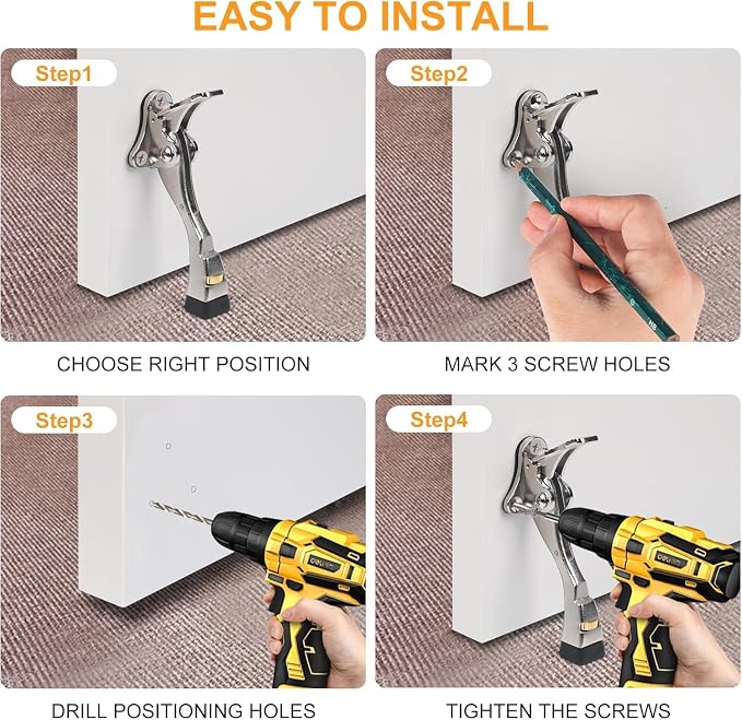 12 Packs Heavy Duty Kickdown Door Stopper, One Touch Adjustable Kickdown Door - Image 7