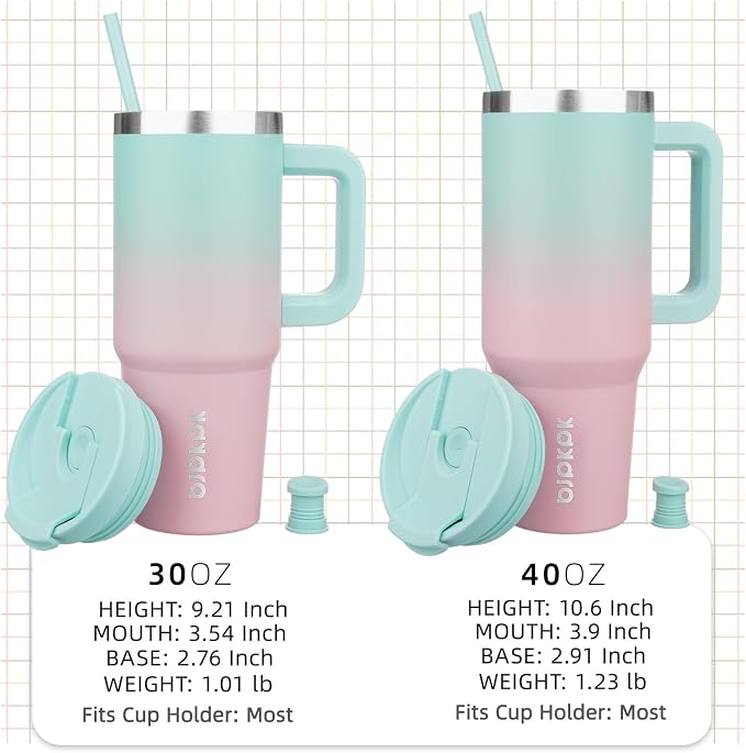 BJPKPK 30 oz Stainless Steel Tumbler With Handle Insulated Tumblers With 2 Straw Travel Coffee Mug With Lid,Bubble Gum - Image 4