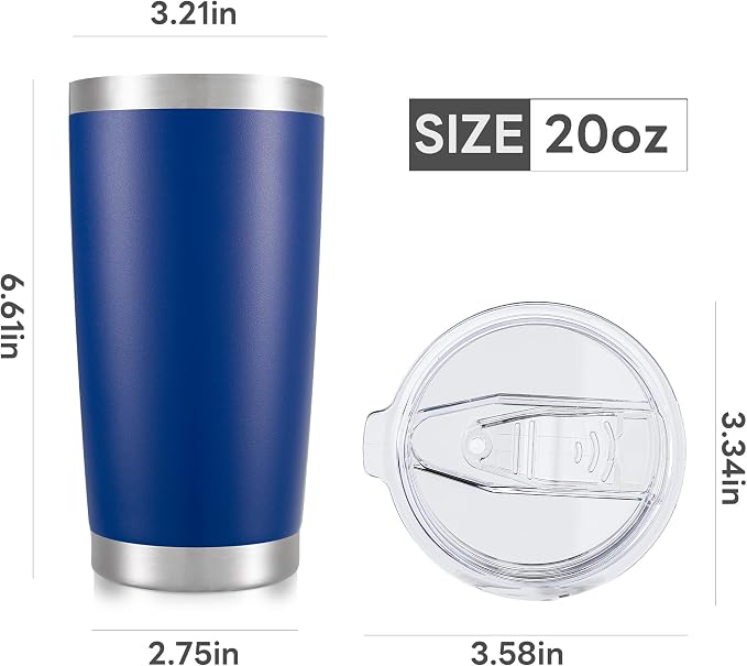 20 oz Tumbler with Lid Stainless Steel Insulated Tumblers Bulk Double Wall Vacuum Cups Powder Coated Travel Mug Keep Drink Cold and Hot, Blue, 8 Pack - Image 7