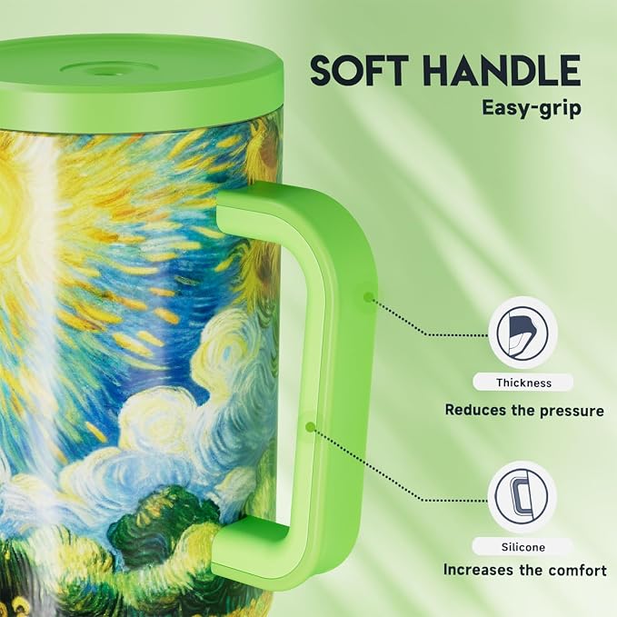 Meoky 40 oz Tumbler with Handle and Straw: Stainless Steel Insulated Tumbler with Lid and Straw - 100% Leak Proof Tumbler for Car Cup Holders - Travelers Commuters Workers, Sunflower - Image 6
