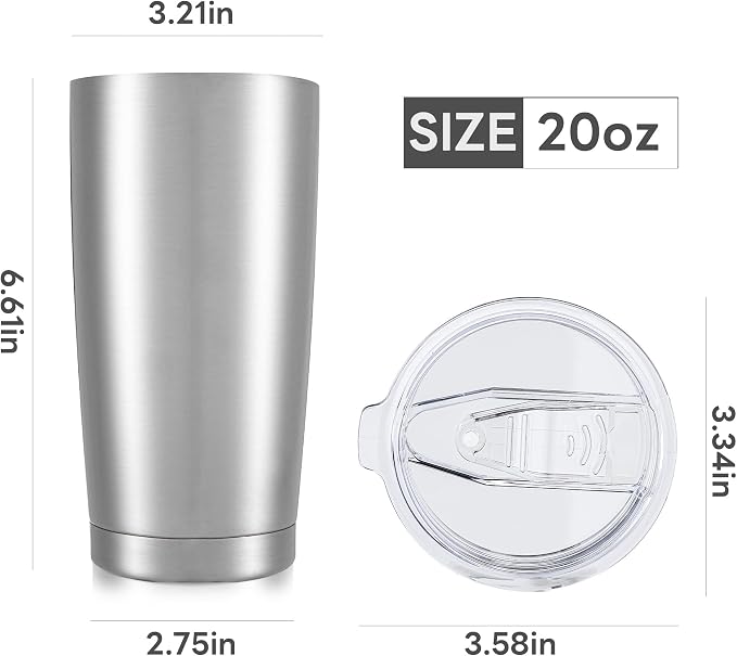 20 oz Tumbler with Lid Stainless Steel Insulated Tumblers Bulk Double Wall Vacuum Cups Powder Coated Travel Mug Keep Drinks Cold and Hot, Stainless Steel, 12 Pack - Image 7