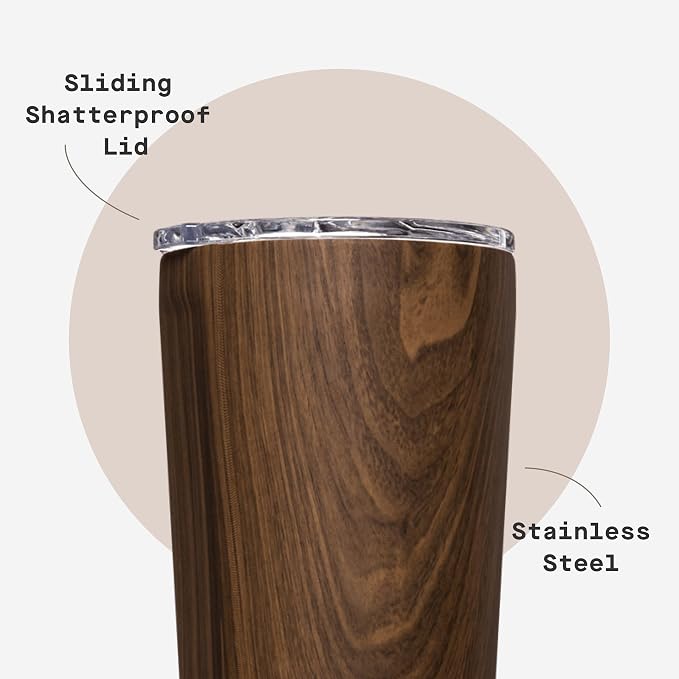 Corkcicle Classic Tumbler - Keeps Drinks Cold for 9 Hours & Hot for 3 - Triple-Insulated Stainless Steel - Holiday Tumbler Gift - 16 oz - Walnut Wood - Image 5