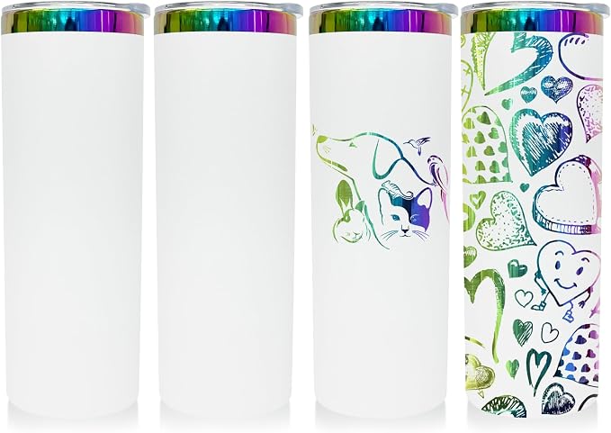 20 oz Skinny Tumblers Stainless Steel Tumbler with Lid and Straw Double Wall Vacuum Insulated Coffee Mug 20oz Powder Coated Cup for Hot and Cold Drinks(White,4 pack) by FunTrans