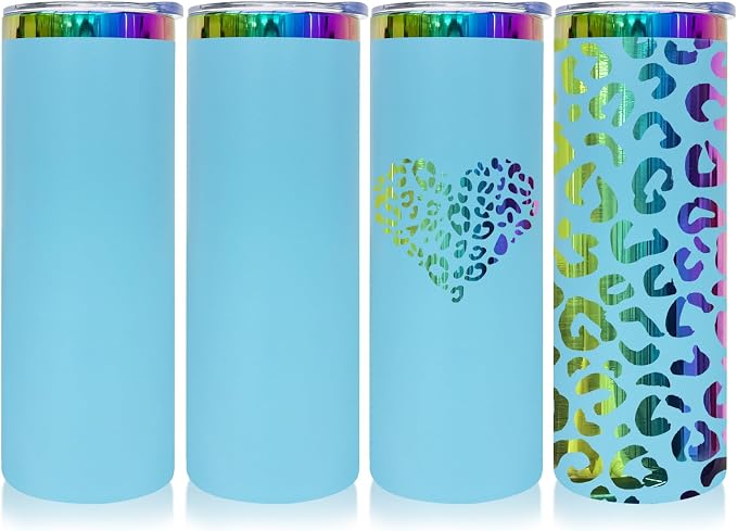 20 oz Skinny Tumblers Stainless Steel Tumbler with Lid and Straw Double Wall Vacuum Insulated Coffee Mug 20oz Powder Coated Cup for Hot and Cold Drinks(Blue,4 pack) by FunTrans
