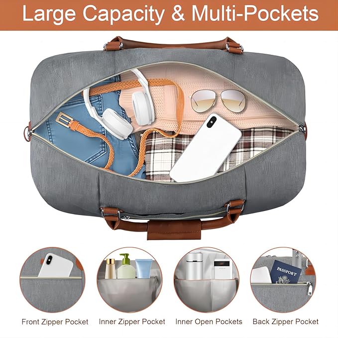 Weekender Bag for Women, Travel Duffel Bag Carry On Overnight Bag - Image 4