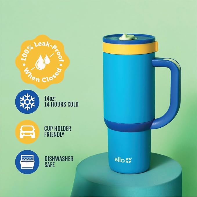 Ello Oasis 14oz Stainless Steel Toddler Tumbler with Handle & Retracting Straw, 100% Leakproof, Double-Wall Vacuum Insulated, Kids Water Bottle for School, BPA Free, Dishwasher Safe, Glacier - Image 3