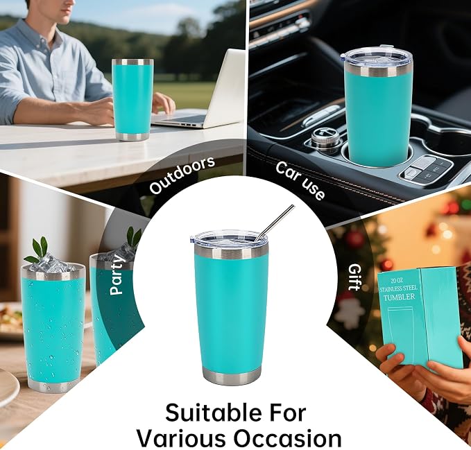 IEOVIEE 32 Pack, 20oz Stainless Steel Bulk Tumblers with Lids and Straws, Double Wall Insulated Travel Coffee Mug, Durable Powder Coated Tumbler Bulk Cup for Cold and Hot Drinks (Light Green) - Image 8