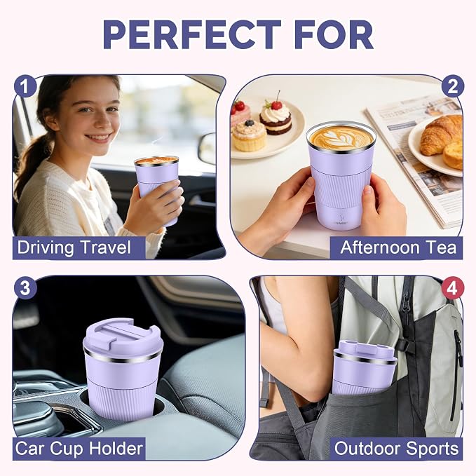 MOMSIV 12oz Travel Mug, Insulated Coffee Cup with Leakproof Lid, Vacuum Stainless Steel Double Walled Reusable Tumbler for Hot and Cold Water Coffee and Tea In Travel and Car - Image 7