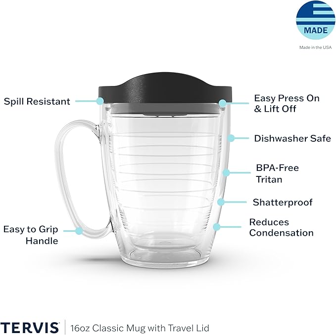 Tervis Clear & Colorful Lidded Made in USA Double Walled Insulated Tumbler Travel Cup Keeps Drinks Cold & Hot, 16oz Mug, Black Lid - Image 3
