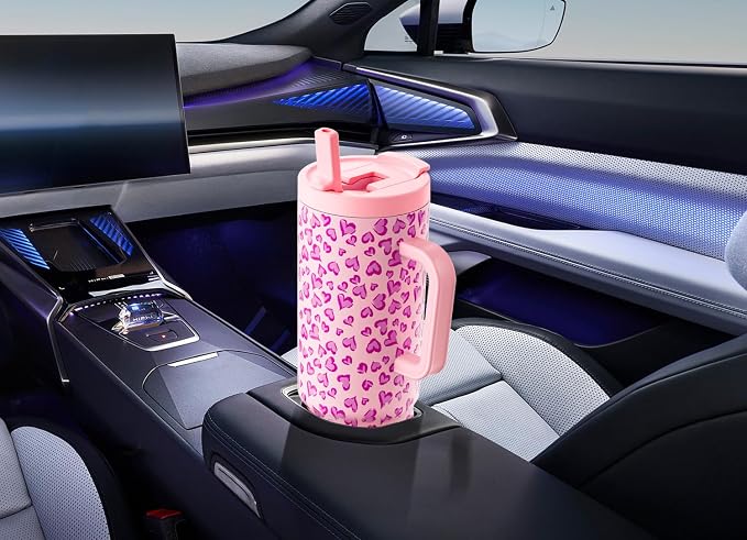 Meoky 40 oz Tumbler with Handle and Flip Straw, 100% Leakproof Tumbler with Lid and Straw, Stainless Steel Insulated Cup, Cupholder Friendly, Keeps Cold for 34 Hours (Love) - Image 6