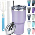 30 oz Tumbler with Lids and Straws, Stainless Steel Insulated Coffee Tumbler, Double Wall Vacuum Insulated Travel Mug Cup, Leakproof Thermal Coffee Cup for Hot and Cold Drinks (Light Purple) by GUDEMAO