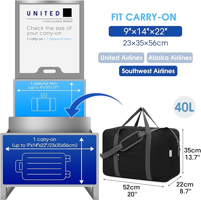 Narwey Carry on Luggage 22x14x9 Airline Approved Foldable Duffle Bag - Image 2