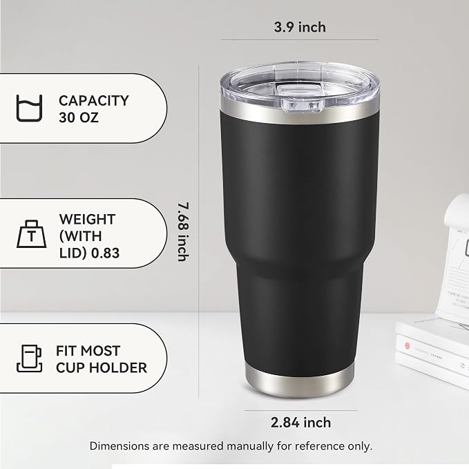30 oz Tumbler with Lid Stainless Steel Tumblers Vacuum Insulated Cup Reusable Powder Coated Travel Mug Double Wall Leak Proof Portable Cups Keep Cold Drinks for 12 Hours, Black, 1 Pack - Image 4