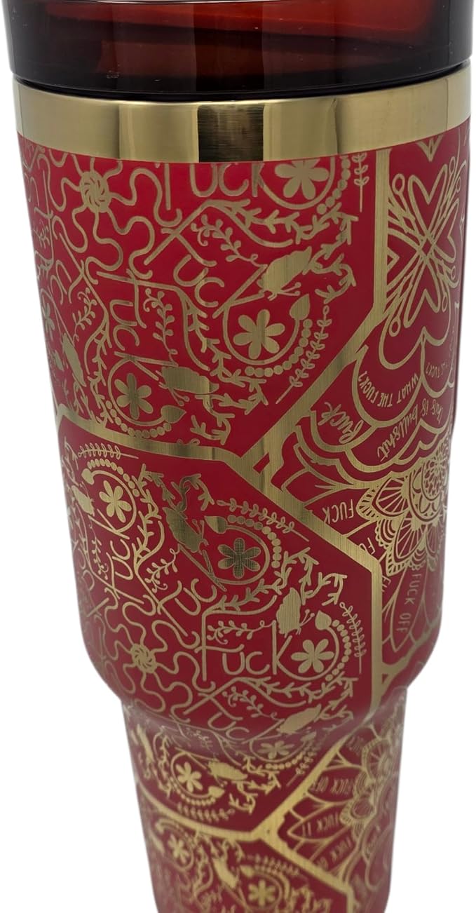 Hidden Cuss Word Tumbler 40oz Laser Engraved Funny Nurse Gift Swear Tumbler with Lid and Straw, Multicolor, Gag Gift Hidden Curse Words Stainless Steel Travel Mug (Red with Gold Underlay) - Image 7
