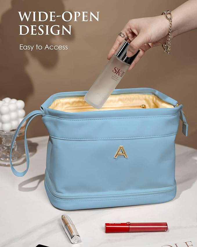 Travel Essentials for Women, Initial Makeup Bags, Personalized Double Layer - Image 3