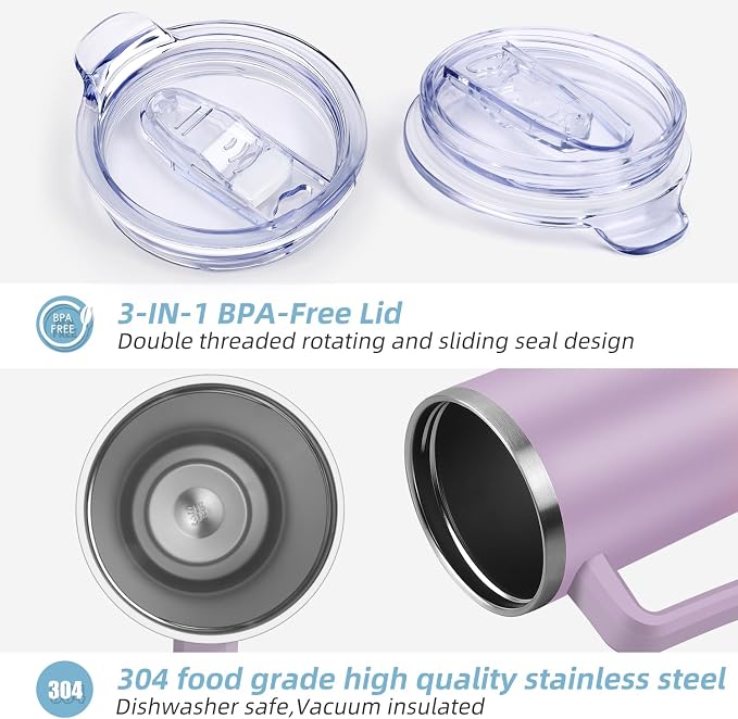 40 oz Tumbler with Handle and Straw, 100% Leak Proof Tumblers Cup, Stainless Steel Insulated Travel Coffee Mug, Keeps Drinks Cold for 24 Hours or Hot for 10 Hrs, Fit for Car Cup Holder, PurplePink - Image 6