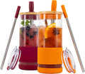 Pandaloo® Glass Cups With Lids and Straws -20 Fl Oz- Perfect Size Iced Coffee Cup - Smoothie Cup With Bamboo Lid and On the go Lid - Glass Tumbler (2 Count (Pack of 1), Boysenberry-Autumn Gold) by Pandaloo