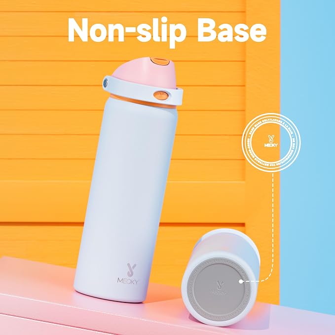 32 oz Insulated Water Bottle with Straw: Meoky Stainless Steel Metal Water Bottle with 2-in-1 Lid - Leak Proof, Cold for 24 Hours, Protective Silicone Base, BPA-Free for Gym Sports, Periwinkle - Image 8