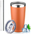 20 oz Tumbler with Lids and Straws, Stainless Steel Insulated Coffee Tumbler, Double Wall Vacuum Insulated Travel Mug Cup, Leakproof Thermal Coffee Cup for Hot and Cold Drinks (Orange) by GUDEMAO