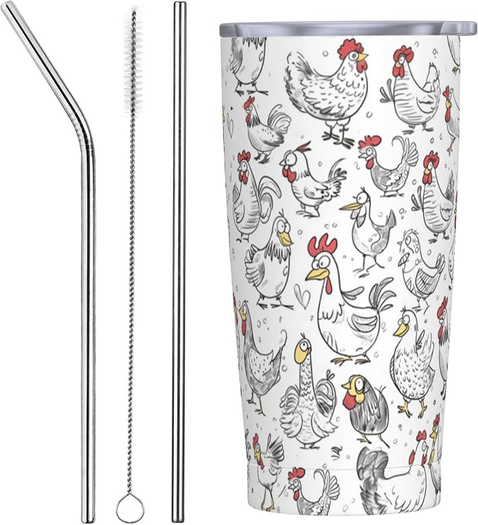 Chicken Tumbler with Lid and Straw 20oz Vacuum Insulated Coffee Cup Stainless Steel Tumblers Leakproof Travel Mug Present for Women Men by Yrebyou