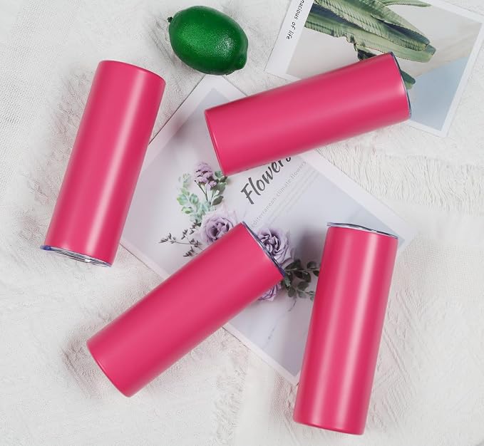 4 Pack 20 Oz Straight Skinny Tumblers,Individually Gift Boxed Stainless Steel Slim Skinny Tumbler Set Bulk, 20 Oz Insulated Slim Thin Travel Tumbler Cup for Diy,Hot Pink - Image 4