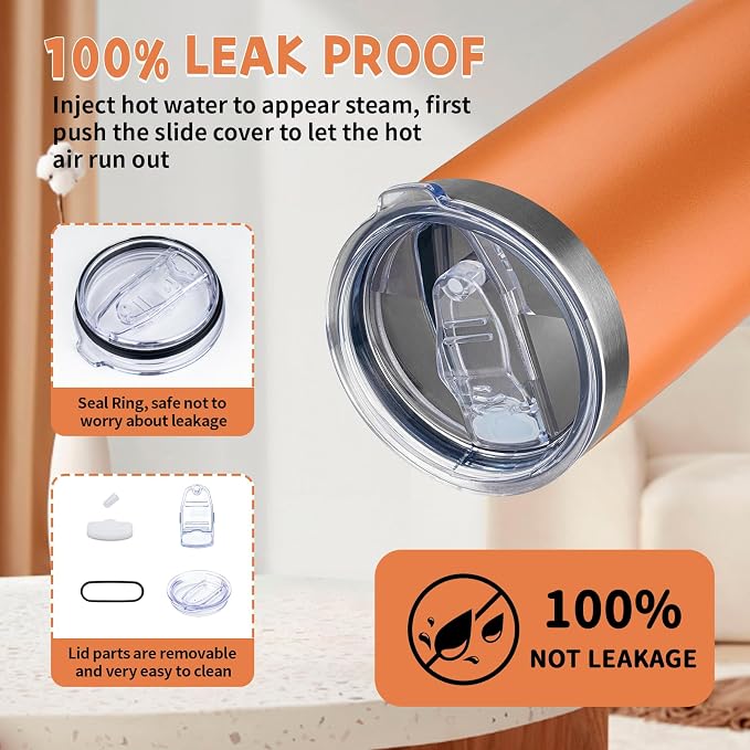 20 oz Tumbler with Lids and Straws, Stainless Steel Insulated Coffee Tumbler, Double Wall Vacuum Insulated Travel Mug Cup, Leakproof Thermal Coffee Cup for Hot and Cold Drinks (Orange) - Image 5