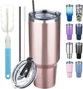 40 oz Tumbler with Lids and Straws, Stainless Steel Insulated Coffee Tumbler, Double Wall Vacuum Insulated Travel Mug Cup, Leakproof Thermal Coffee Cup for Hot and Cold Drinks (Rose Gold) by GUDEMAO