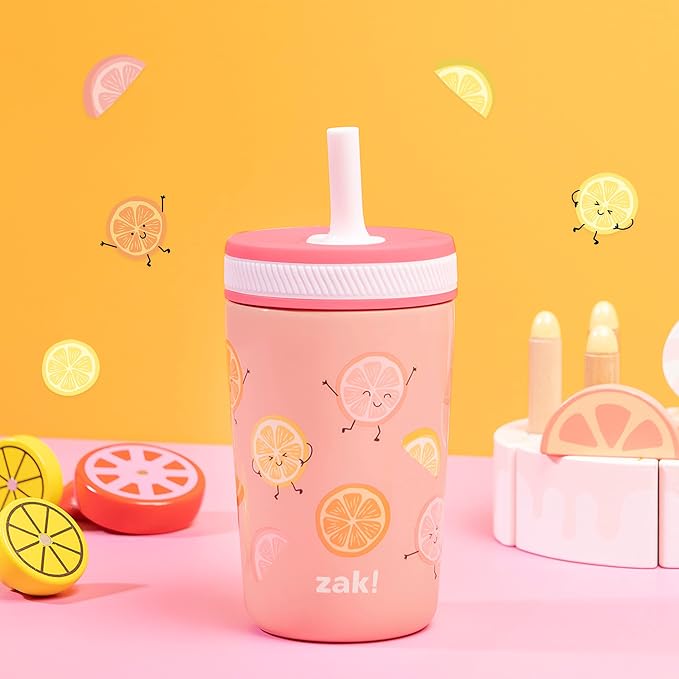 Zak Designs Kelso Tumbler Toddler Cup For Travel or At Home, 12oz Vacuum Insulated Stainless Steel Sippy Cup With Leak-Proof Design is Perfect For Kids (Happy Fruit) - Image 2
