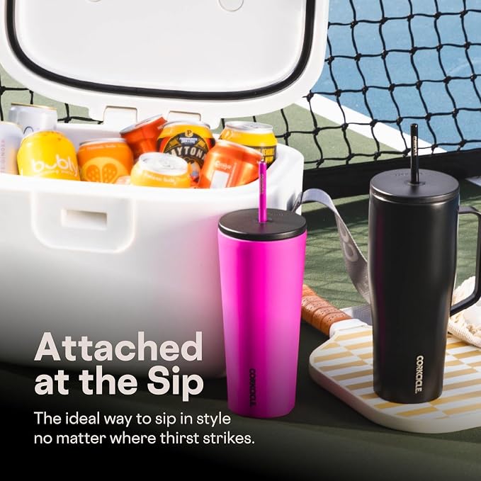 Corkcicle Cold Cup Insulated Tumbler with Straw - Keeps Drinks Cold for 12 Hours - Triple-Insulated Stainless Steel - Leak-Resistant Lid - Summer Drinkware Gift - 24 oz - Berry Punch - Image 6