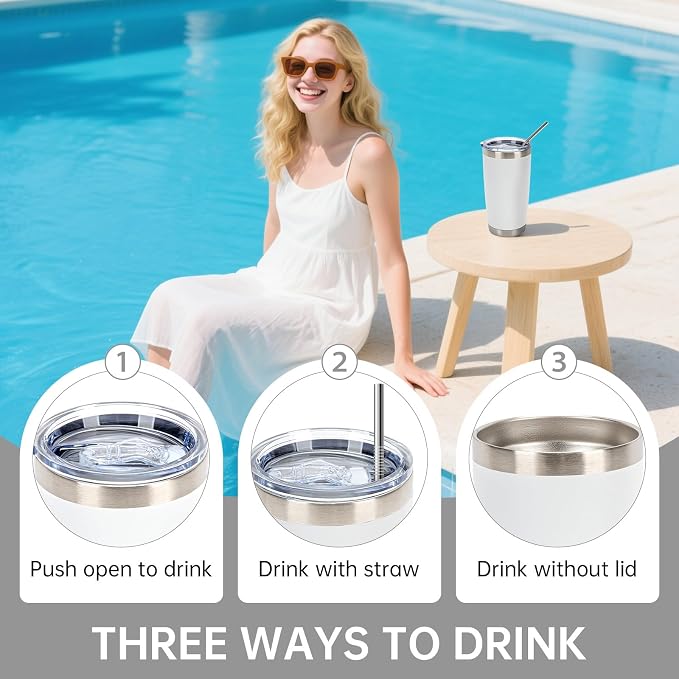 IEOVIEE 32 Pack, 20oz Stainless Steel Bulk Tumblers with Lids and Straws, Double Wall Insulated Travel Coffee Mug, Durable Powder Coated Tumbler Bulk Cup for Cold and Hot Drinks(White) - Image 7