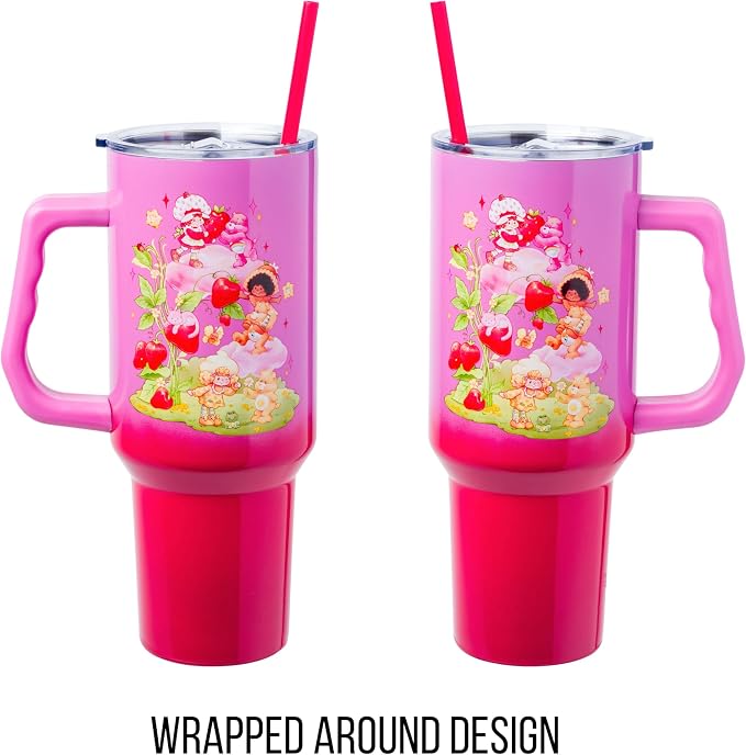 Silver Buffalo Care Bears and Strawberry Shortcake Ombre Double Walled Stainless Steel Tumbler with Handle, Fits in Standard Cup Holder, 40 Ounces - Image 5