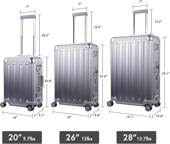 TRAVELKING All Aluminum Luggage Carry On Spinner Hard Shell Suitcase - Image 6