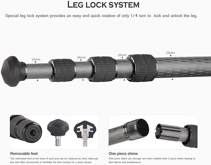 Leofoto 42" Lightweight Carbon Fiber Travel Tripod, Professional Compact Tripod - Image 2