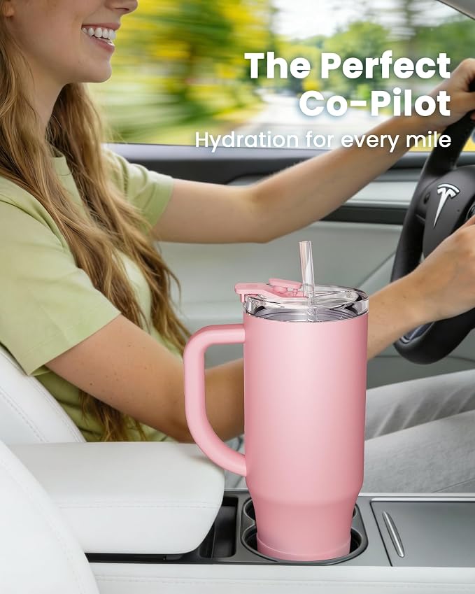Renoj Insulated Mug 100% Leak Proof Insulated Water Bottle for Iced Coffee & Hot Drinks - Fits Car Cup Holder, Ideal Gift, 2 Straws & Silicone Boot - SnapShift Green Gradient 40 oz - Image 2