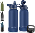 CIVAGO 32 oz Insulated Water Bottle With Straw, Stainless Steel Sports Water Cup Flask with 3 Lids (Straw, Spout and Handle Lid), Wide Mouth Travel Thermal Mug, Navy Blue by CIVAGO