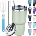30 oz Tumbler with Lids and Straws, Stainless Steel Insulated Coffee Tumbler, Double Wall Vacuum Insulated Travel Mug Cup, Leakproof Thermal Coffee Cup for Hot and Cold Drinks (Green Tea) by GUDEMAO