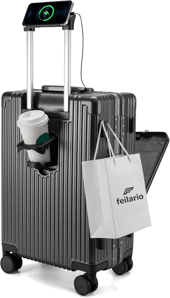 feilario 24in Aluminium Frame PC Hard Shell Spinner Wheels Luggage, Built-In by feilario