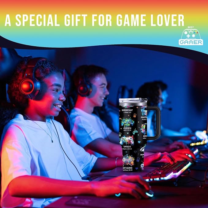 Christian Gamer Gifts, 40 Oz God Says I Am Tumbler With Handle, Christian Gifts for Men/Boys, Inspirational Religious Birthday Gift for Game Lover Bible Verse Cup, Gaming Gift For Gamer Tumbler - Image 2