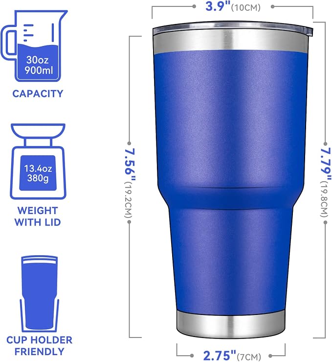 DOMICARE 30 oz Tumbler with Lid and Straw, Stainless Steel Tumblers Bulk, Insulated Vacuum Double Wall Travel Coffee Mug, Durable Powder Coated Tumbler Cups (Dark Blue, 4) - Image 2