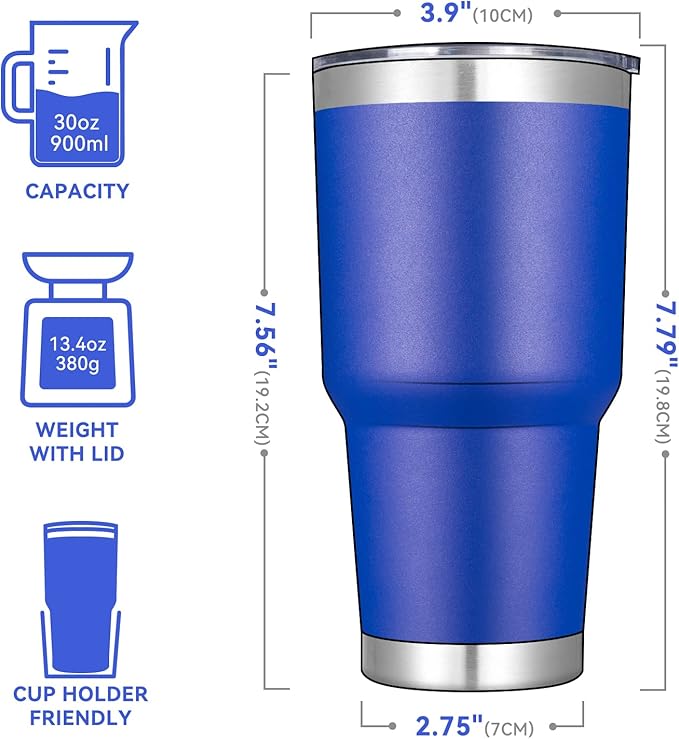 DOMICARE 30 oz Tumbler with Lid and Straw, Stainless Steel Tumblers Bulk, Insulated Vacuum Double Wall Travel Coffee Mug, Durable Powder Coated Tumbler Cup (Dark Blue, 1) - Image 2