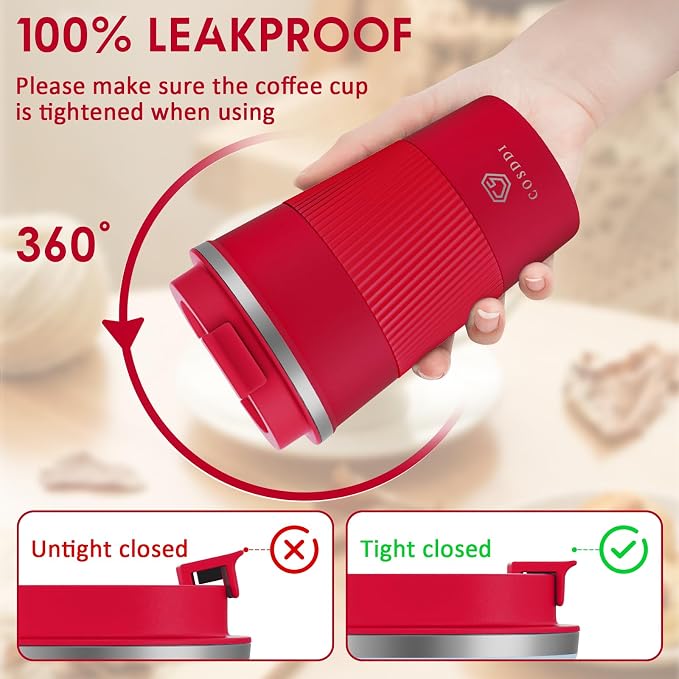 CS COSDDI 12 oz Stainless Steel Vacuum Insulated Tumbler - Coffee Travel Mug Spill Proof with Lid - coffee Cup for Keep Hot/Ice Coffee,Tea and Beer (Red) - Image 3