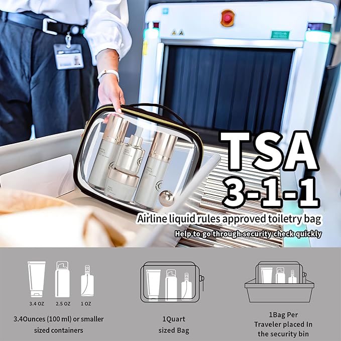 TSA Approved Travel Toiletry Bag, 3 Pack Clear Makeup Bags - Image 2