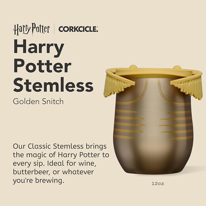 Corkcicle Stemless Insulated Wine Glass Tumbler - Beverages Cold 6 Hours & Hot 3 Hours - Stainless Steel - Easy-Grip - Summer Drinkware Gift - Keeps Drinks Ice - 12 oz - Golden Snitch - Image 2