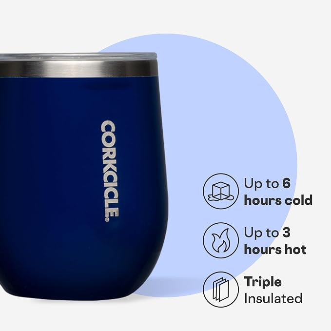 Corkcicle Stemless Wine Tumbler - Keeps Drinks Cold for 6 Hours - Triple-Insulated Stainless Steel - Non-Slip Base - Summer Drinkware Gift - Keeps Drinks Ice Cold - 12 oz - Gloss Midnight Navy - Image 3