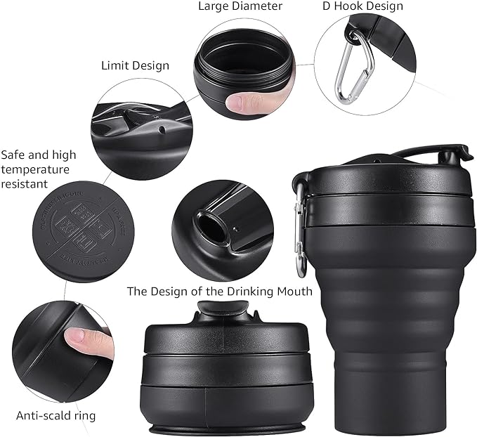 Collapsible Coffee Cup, 20 OZ 600ml Silicone Travel Folding Cup, Leak Proof BPA - Image 4