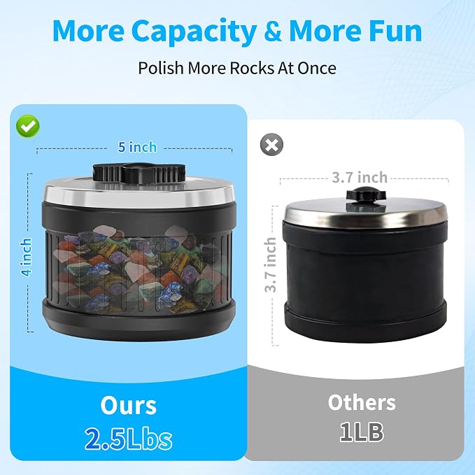 KomeStone Rock Tumbler Kit, K1 Professional Large 2.5LB Capacity Edition - Memory Function, Digital Timer & Variable Speeds: Includes All Accessories, Rock Polisher Gift for Adults & Kids - Image 6
